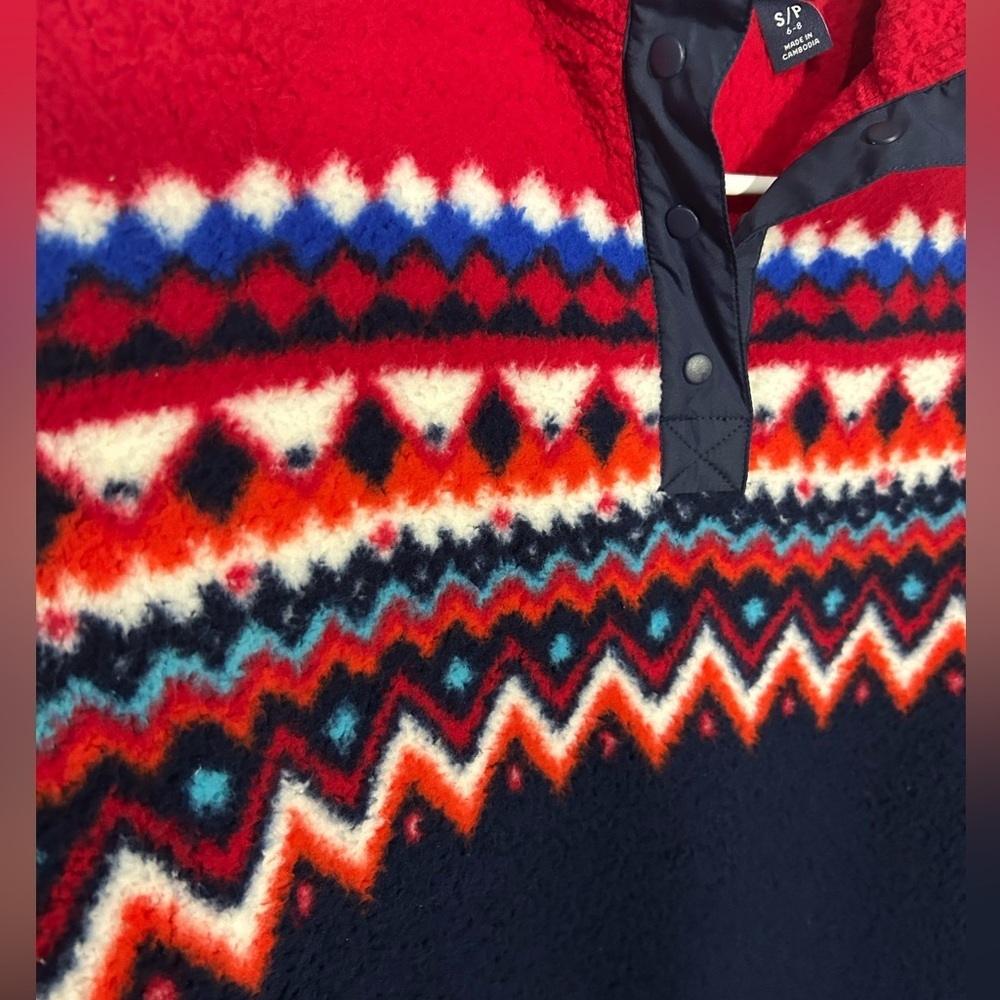 Lands' End Heritage Fleece Snap Neck Pullover Fair Isle chevron Size Small 6-8 - Picture 3 of 14